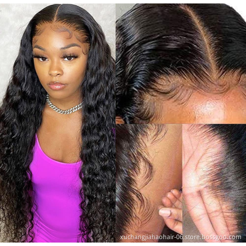Woman's  romance HD Lace Frontal Wig Peruvian Waterwave Wig Deep Curly Wave Human Hair Wig  30 Inch Water Wave